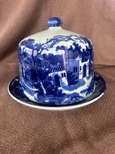 Vintage Victoria Ware Blue Flow Ironstone Cheese Keeper Dome - Blue and White - Picture 1 of 14