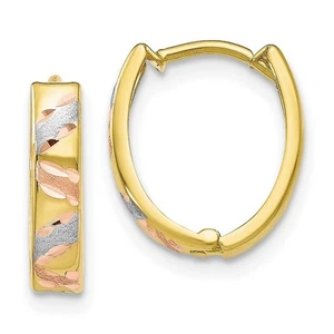 10K Two-tone Gold with White Rhodium Polished & Satin Diamond-cut Hoop Earrings - Picture 1 of 4