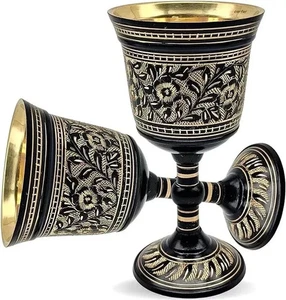 Juego de 2 cáliz gótico copa de vino negro real en relieve de latón macizo - Imagen 1 de 5