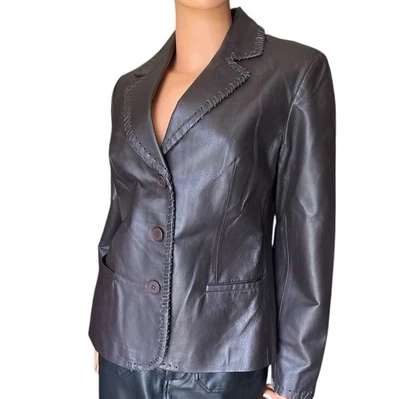 Chaqueta de Cuero Newport News Y2K Talla 8 Mediana A Medida De Colección Retro Negra Blazer Foto 1 de 4