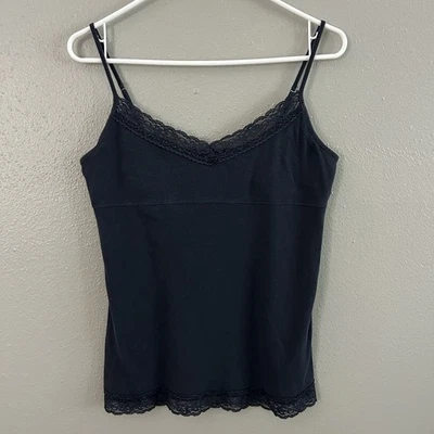 Vintage Y2K SO Lace Trim Navy Blue Camisole Tank Top XL Layering Spaghetti Strap - Image 1 of 4