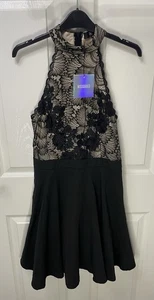 Missguided Women’s Black Floral Lace Halter Neck Skater Dress - UK Size 12 - Picture 1 of 10
