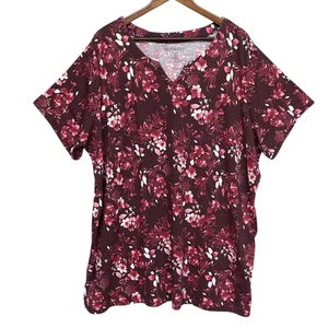 Top túnica manga corta cuello en V estampado floral Roaman's 2X talla grande borgoña - Imagen 1 de 8