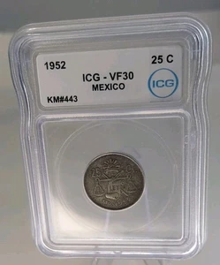 BALANCE ARGENT 25 CENTAVOS MEXIQUE 1952 ICG VF 30 DATE CLÉ RARE - Photo 1/6