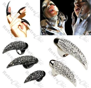 ANILLO DE CRISTAL estrás GARRA LARGA uña GARRA negro/plata GÓTICO, PUNK gatwoman - Imagen 1 de 5