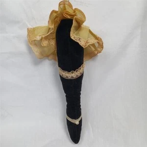 Antique Vtg 1930s French LEG PIN CUSHION Can Can Dancer Black Velvet Lace - Picture 1 of 16