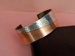 Exceptional Hand Hammered Vintage Copper & Silver Overlay Cuff Bracelet - Picture 1 of 4