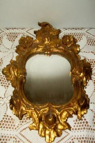 ITALIAN FLORENTINE GILT WOOD MIRROR ANTIQUE WALL ORNATE CARVED FLORAL GESSO Cover