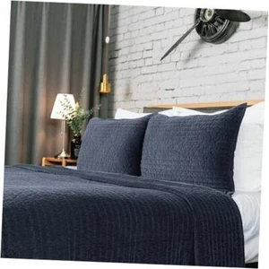 Reversible Royal Cotton Velvet Pic-Stitch Bedding Quilt Queen Quilt Dusty Blue - Picture 1 of 7