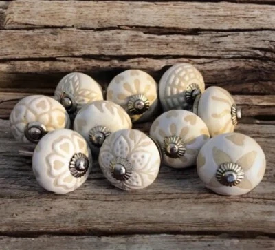 Cream knobs stone oatmeal beige ceramic cabinet knobs drawer cupboard handles - Image 1 of 4