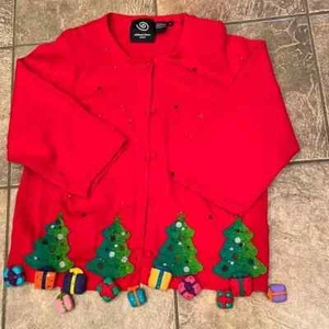 Michael Simon Christmas Hand Embroidered Cardigan Rare - Picture 1 of 2