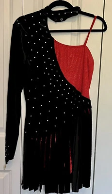 Sassy Jazzy Red Glitter Black Velvet Halloween Dance Costume Women's Size XL - Image 1 of 4