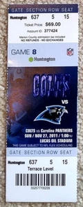 INDIANAPOLIS COLTS TICKET STUB v CAROLINA PANTHERS 2011 - MINT! - Picture 1 of 1