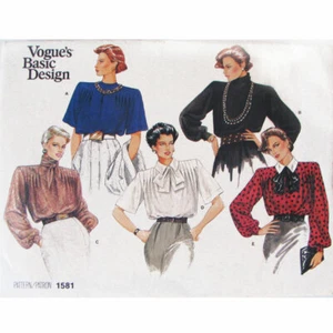 Vogue 1581 Size 10, Back Buttoned Blouse, 5 Versions, Sewing Pattern, Uncut - Picture 1 of 8
