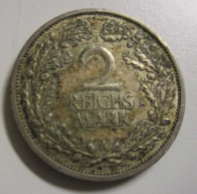 1926 A GERMANY WEIMAR REPUBLIC EAGLE ANTIQUE SILVER 2 MARK GERMAN COIN - Image 1 of 4