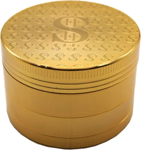 2" 4 Piece Grinder Tocabbo Herb Spice Crusher Dollar Sign on Top Gold Color - Picture 1 of 6