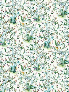 SCALAMANDRE HINSON COLOR POP FANTASY LIKE FOREST COTTON FABRIC 10 YARDS AQUA MUL - Picture 1 of 2