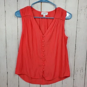 Evereve Blouse Womens XS Coral Sleeveless Tank Top Ruche Buttons Lightweight GUC - Picture 1 of 7
