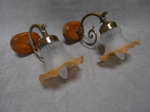 PAIR FRENCH  brass  WALL Light SCONCES W/yellow orange shades Cover