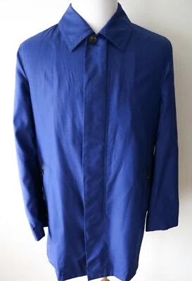 $3875 BRIONI Zafiro Azul Lana Virgen Seda con Borde de Cuero Abrigo Coche Talla XL Foto 1 de 4