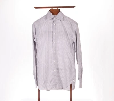 Recent ERMENEGILDO ZEGNA White Gray Black Check Spread Collar Dress Shirt 15 38 - Image 1 of 4
