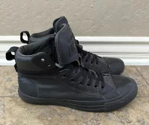 Converse All Star High Top Black on Black Canvas Rubber Shoes 144662C M 7 W 9 - Picture 1 of 7