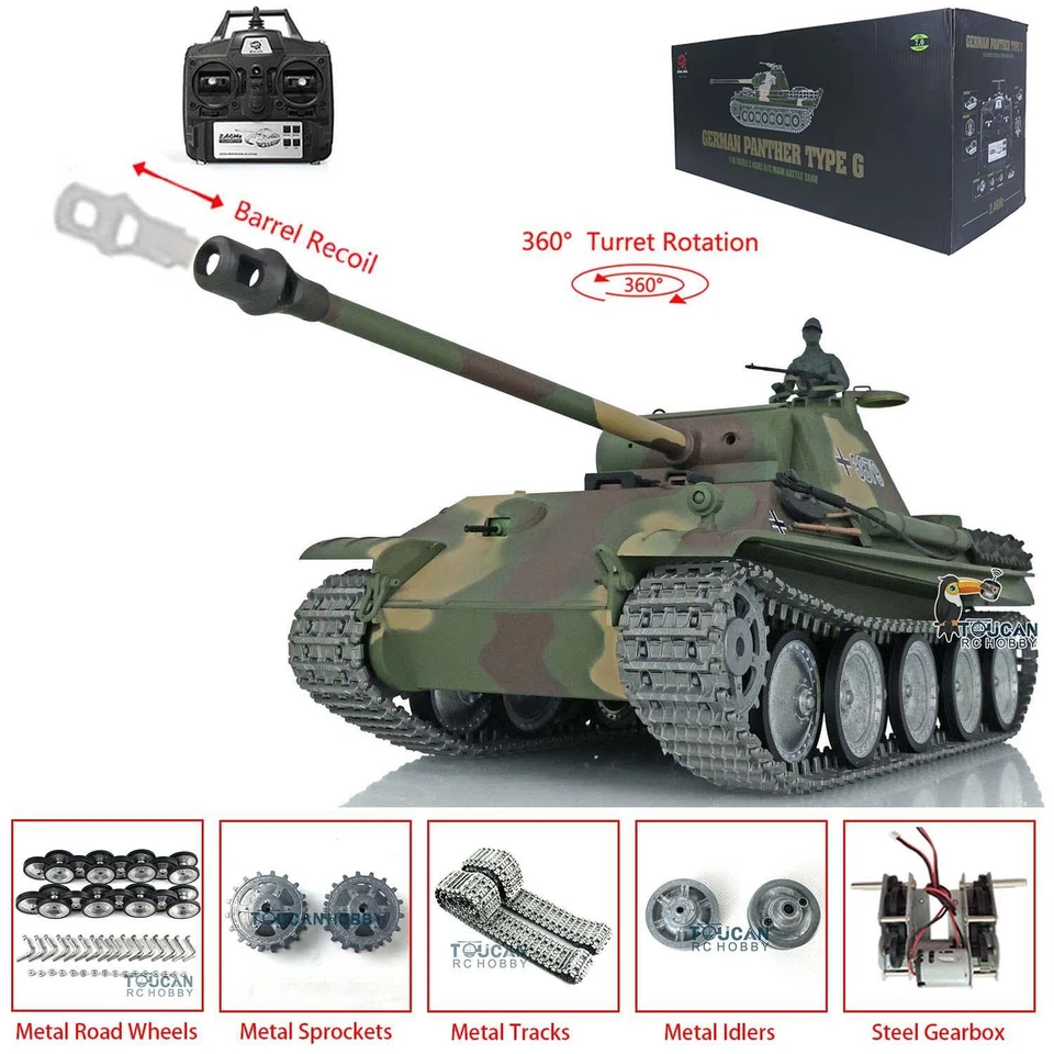 Henglong Panther G 1/16 RC Tank 3879 Barrel Recoil 360°Turret Metal Track Wheel - Image 1 of 4