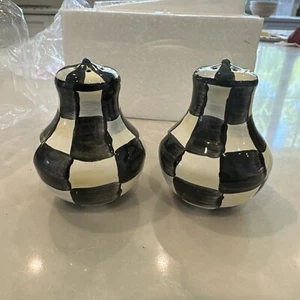 MacKenzie-Childs Courtly Check Enamel Salt & Pepper Shakers New Black White READ - Picture 1 of 8