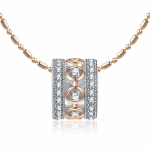 18k yellow gold made with Swarovski crystal round ring filigree pendant necklace - Picture 1 of 6