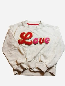 Isaac Mizrahi girls Long Sleeve Sweatshirt Size 4T "LOVE" Shag Glitter Patch - Picture 1 of 3