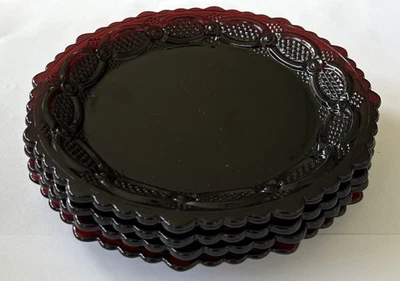 Vintage Avon 1876 Cape Cod Ruby Red Glass Side Dessert Bread Plates (4) 7.5” - Image 1 of 4