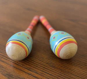 Vintage Child's Musical Instruments Wooden Maraca Set of 2 - Picture 1 of 4