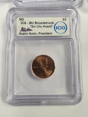 5x ICG 1998 1c Broadstruck Error Coin --Sin City Hoard, Signed by Austin Hutto - Image 1 of 4