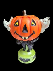 Christopher Radko Shiny Brite Halloween Spooktacular Cookie Jar Pumpkin on Cat - Picture 1 of 8
