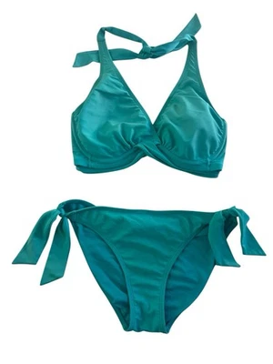 Top de bikini Athleta para mujer Twist 32 D/DD azul aguamarina parte inferior pequeña natación #5637 Foto 1 de 4