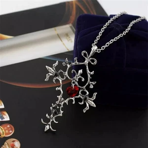 VAMPIRE DIARIES Cross Red Sacred Heart Crystal Necklace with Gift box - Picture 1 of 2