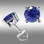 2Ct Round Simulated Sapphire Women Solitaire Stud Earrings 14k White Gold Plated