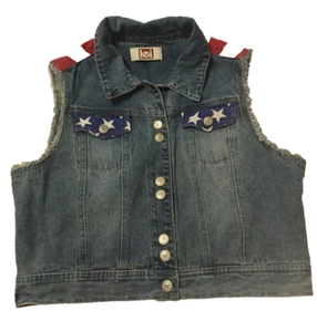 Vintage l.e.i. Stars & Stripes Denim Vest Sz L 4th of July Patriotic - Picture 1 of 6