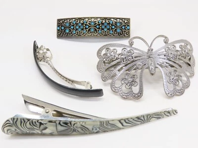Lote D2498 Vintage de Grampos de Cabelo Barrettes Garra Strass Borboleta - Imagem 1 de 4