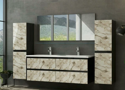 Doppelwaschtisch120 Schwarz / Weiß Hochglanz Doppel Waschbecken Badmöbel Set Bad - Bild 1 von 4