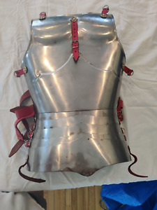 handmade silver steel knight armor articulated half cuirass with leather straps