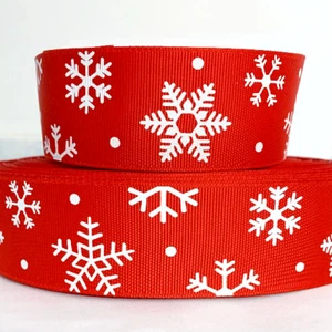 GROSGRAIN RIBBON 7/8" & 1.5" Christmas Snowflakes on Red Party Printed Hairbows - Picture 1 of 1