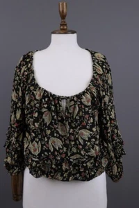 DENIM SUPPLY RALPH LAUREN Black 3/4 Sleeve Floral Print Summer Blouse Top Size S - Picture 1 of 19