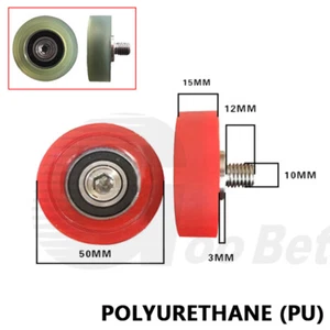 50mm Polyurethane Roller with Ball Bearing PU Coated Guide Wheel M10*12mm Screw - Picture 1 of 3