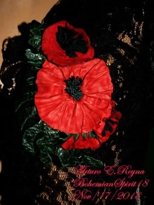 ARTURO E.REYNA ROTE MOHNBLUMEN BLUMEN LEDER HANDARBEIT SIGNIERT BROSCHE/ANSTECKNADEL - Bild 1 von 7