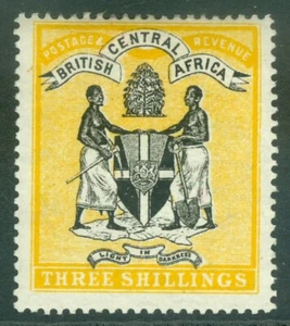 SG 38 Africa centrale britannica 1896. 3/- nero e giallo. Finemente montato fresco... - Foto 1 di 1