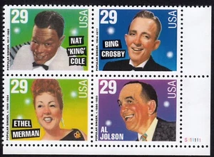 Scott #2849-2853 sans 2851) Popular Singers (Bing Cosby) Block of 4 Stamps - MNH - Picture 1 of 1