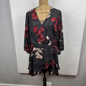 Torrid Sheer Floral Chiffon High Low Tunic Wrap Dress Size 1 Black Whimsigoth - Picture 1 of 23