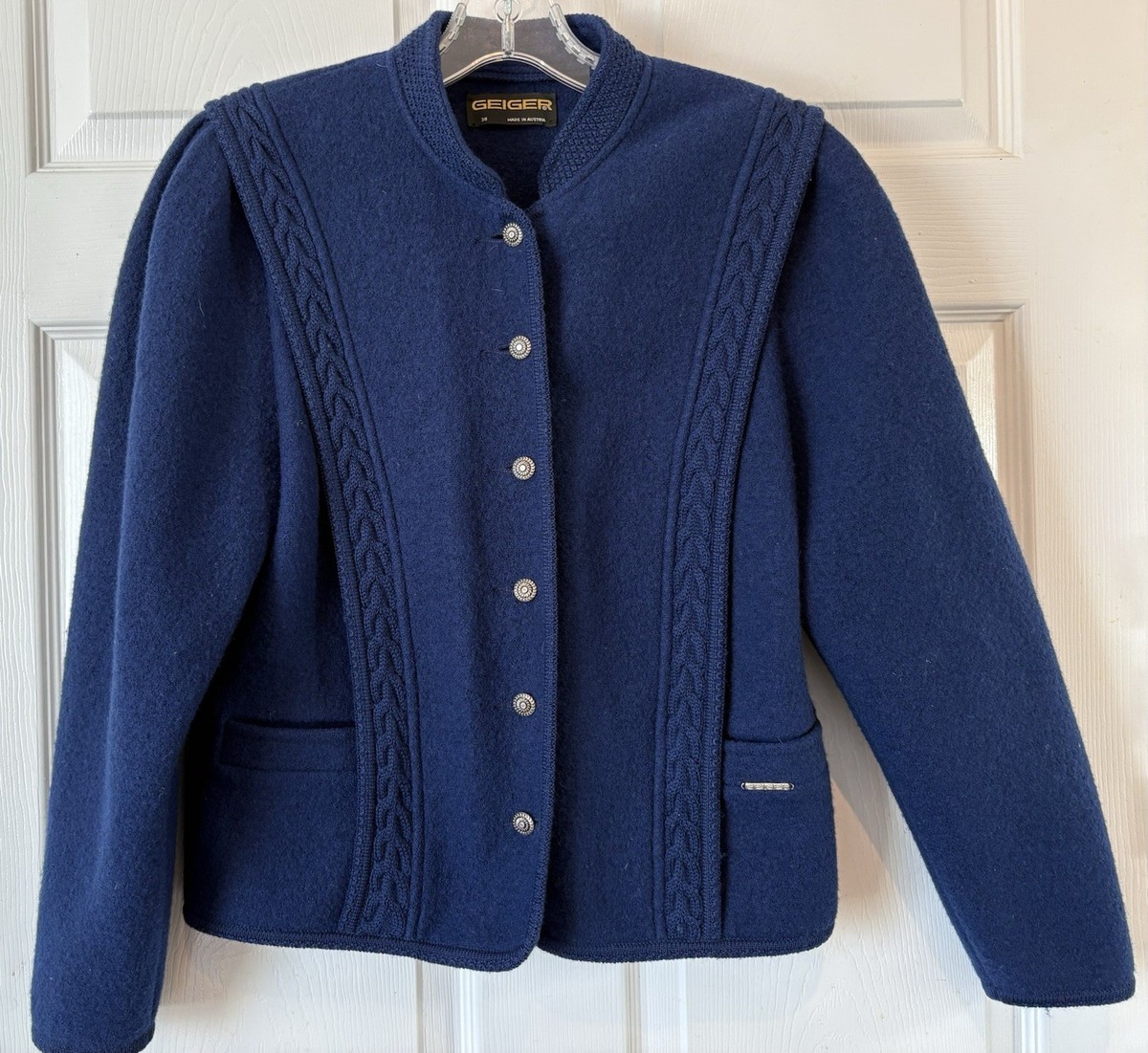 vintageノーカラーウールジャケット カーディガン　GEIGER 50's~60's Shawl Collar Wool Knit Cardigan 50年代 60年代