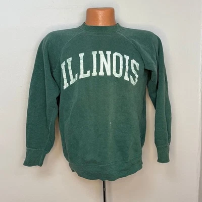 Vintage 1950s 1960s University of Illinois Sweatshirt Faded Green 50s 60s M/L - Image 1 of 4